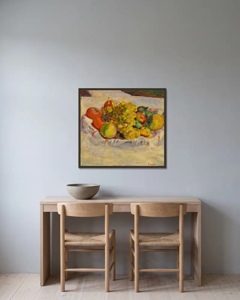 Der Früchtekorb von Pierre Bonnard gerahmt an einer Wand