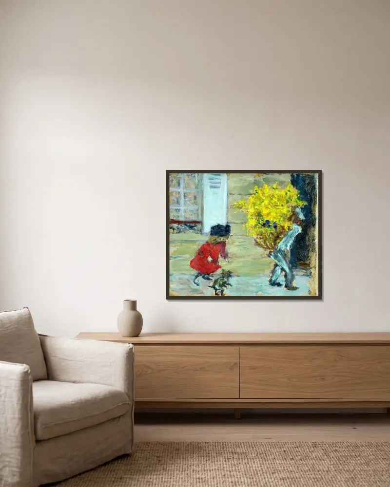 La gerbe de mimosa av Pierre Bonnard inramad på en vägg