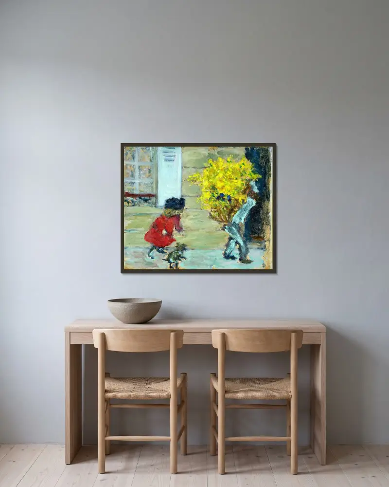 La gerbe de mimosa av Pierre Bonnard inramad på en vägg