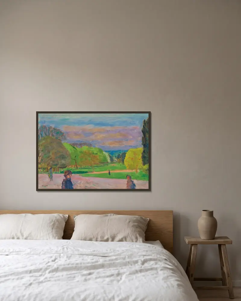 Le jardin public av Pierre Bonnard inramad på en vägg