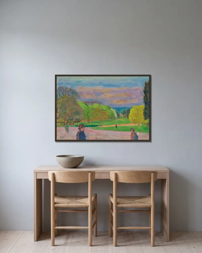 Le jardin public av Pierre Bonnard inramad på en vägg