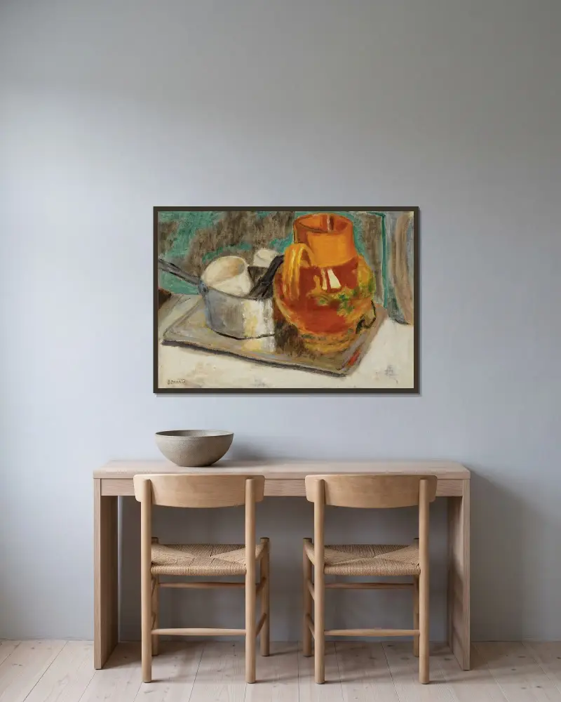 Nature Morte À La Cruche Orange av Pierre Bonnard inramad på en vägg