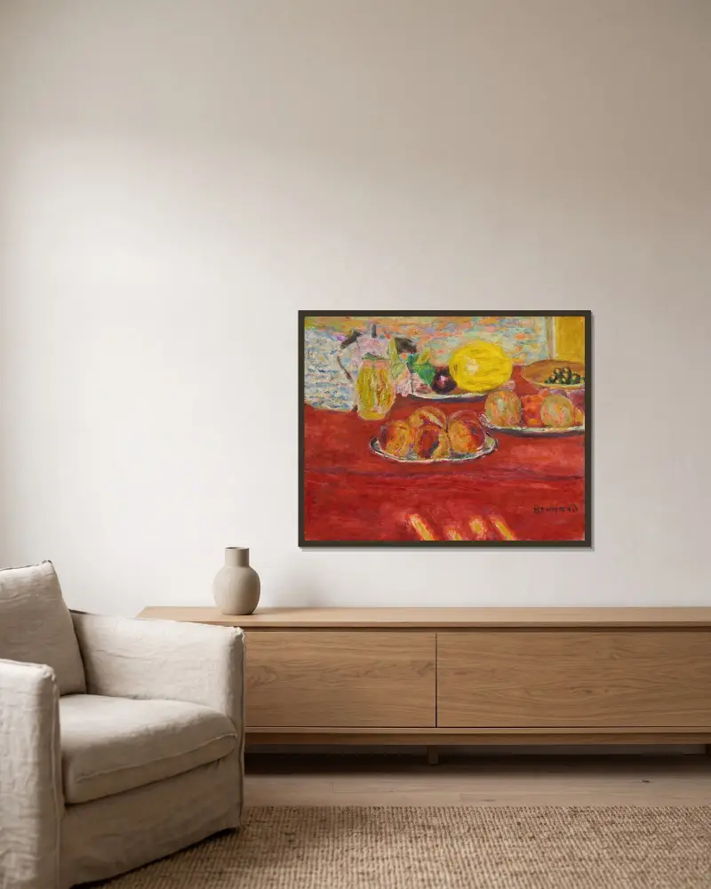Nature morte au melon av Pierre Bonnard inramad på en vägg