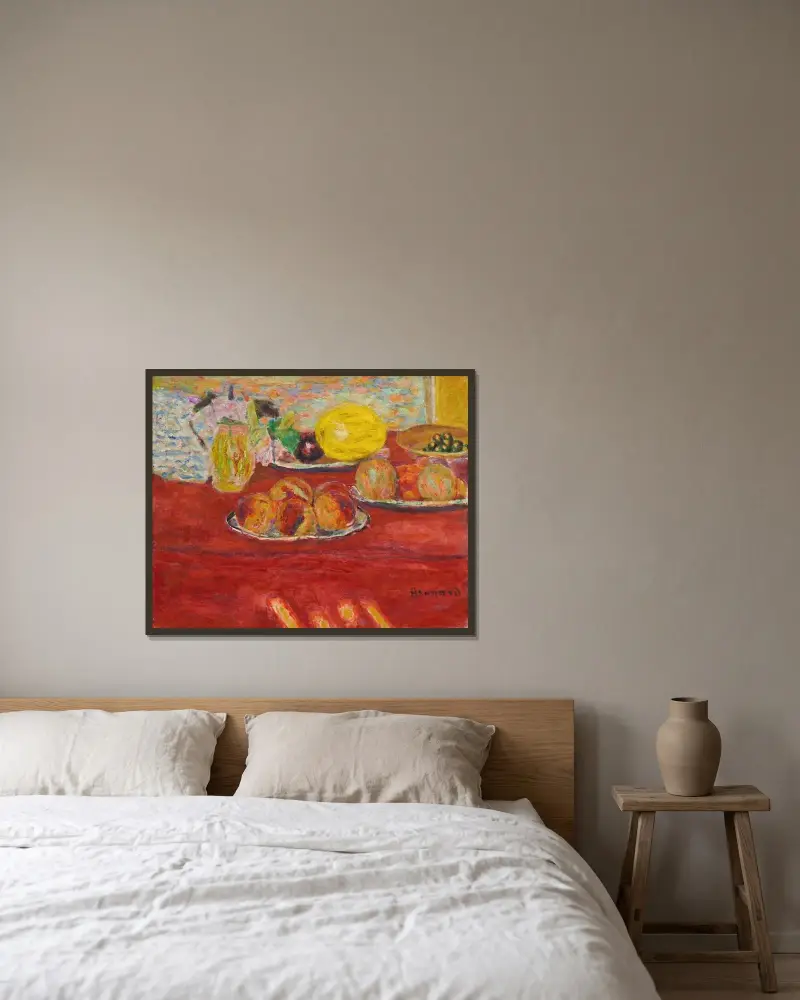 Nature morte au melon av Pierre Bonnard inramad på en vägg