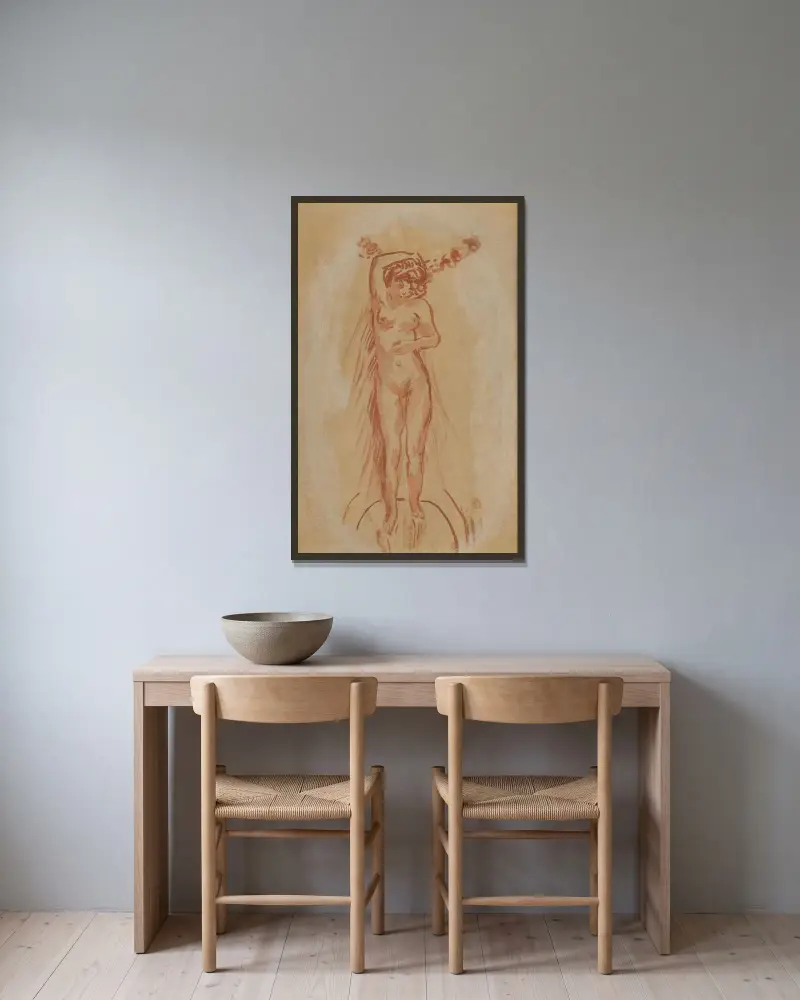 Nu de face av Pierre Bonnard inramad på en vägg