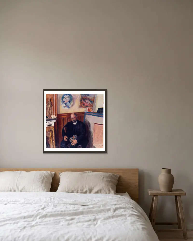 Porträtt av Ambroise Vollard med katt av Pierre Bonnard inramad på en vägg