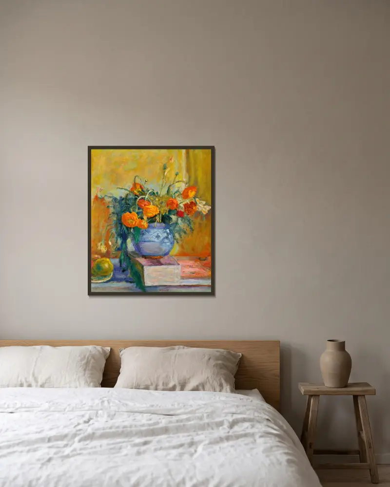 Jaskry w niebieskim wazonie, Pierre Bonnard w ramie na ścianie