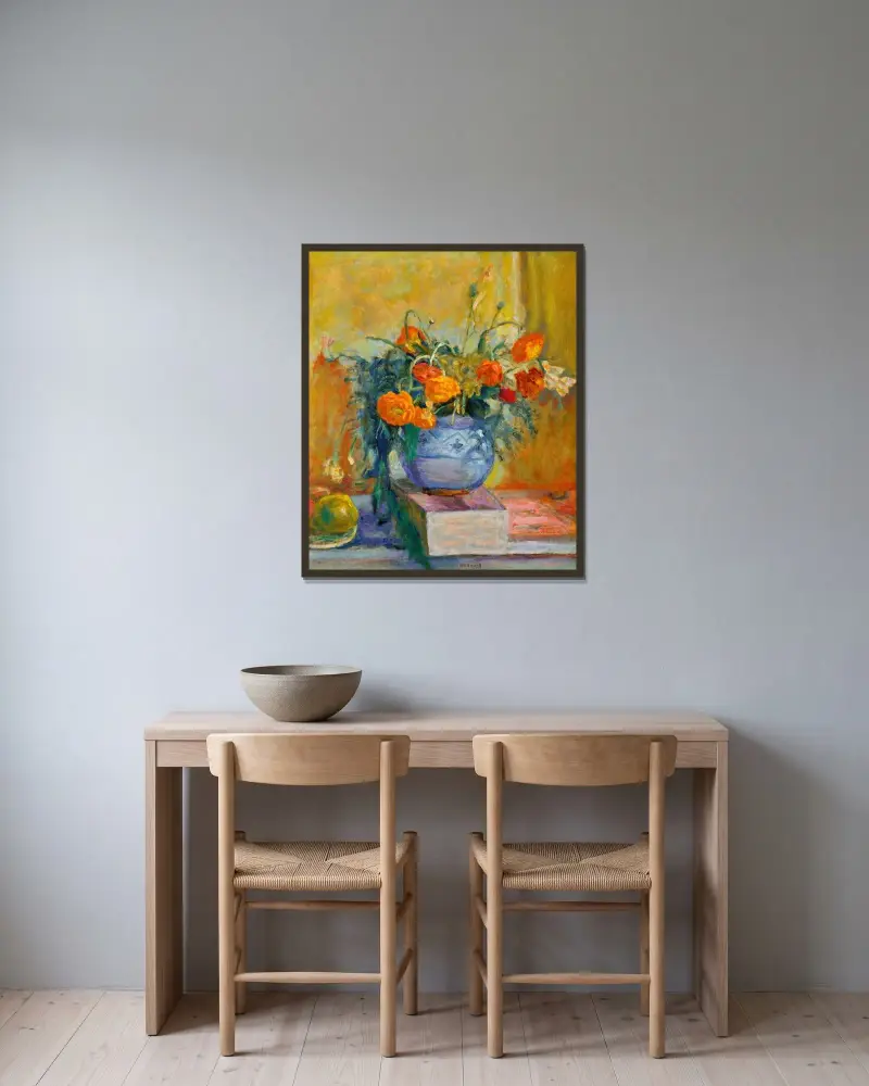 Jaskry w niebieskim wazonie, Pierre Bonnard w ramie na ścianie