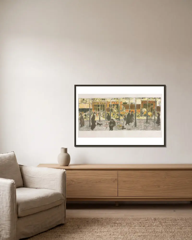 Några aspekter av parisiskt liv, boulevard av Pierre Bonnard inramad på en vägg