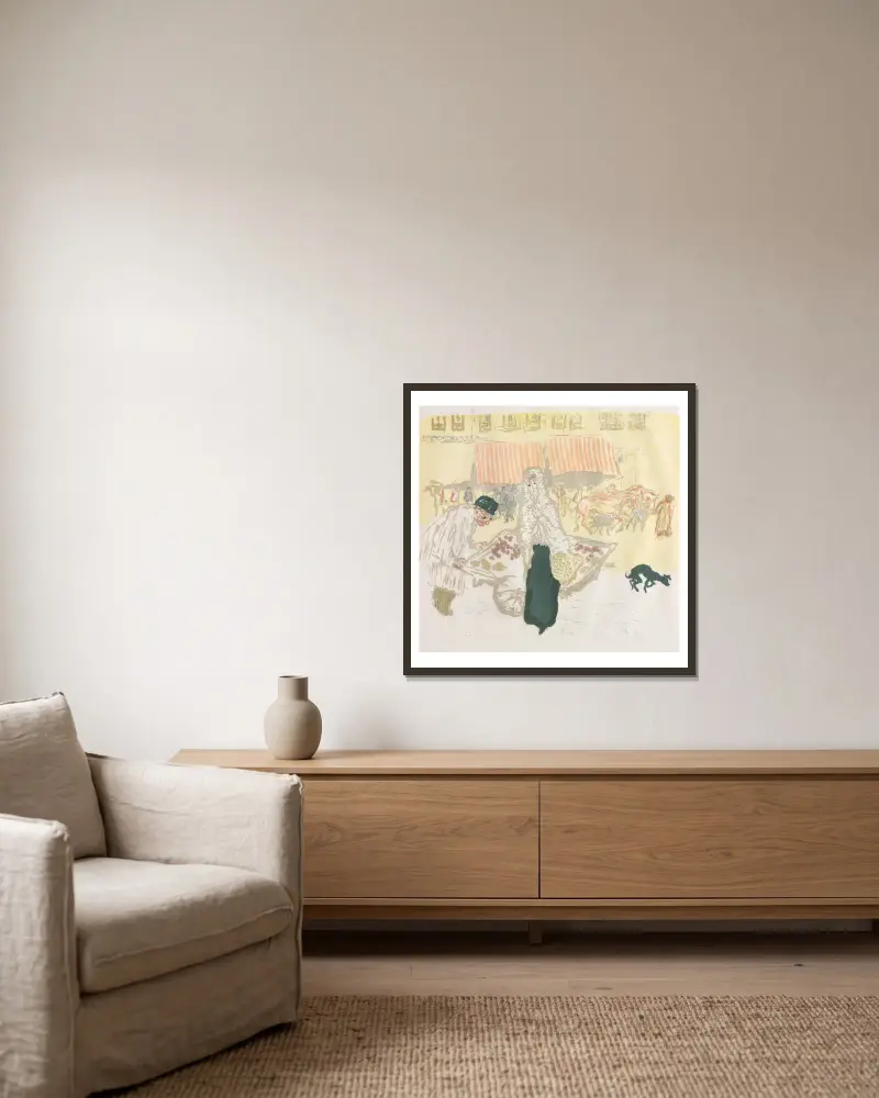 Några aspekter av Parislivet, skottkärran av Pierre Bonnard inramad på en vägg