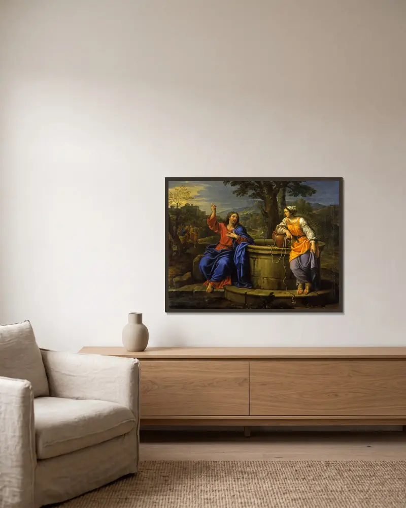 Kristus och kvinnan från Samaria av Pierre Mignard inramad på en vägg