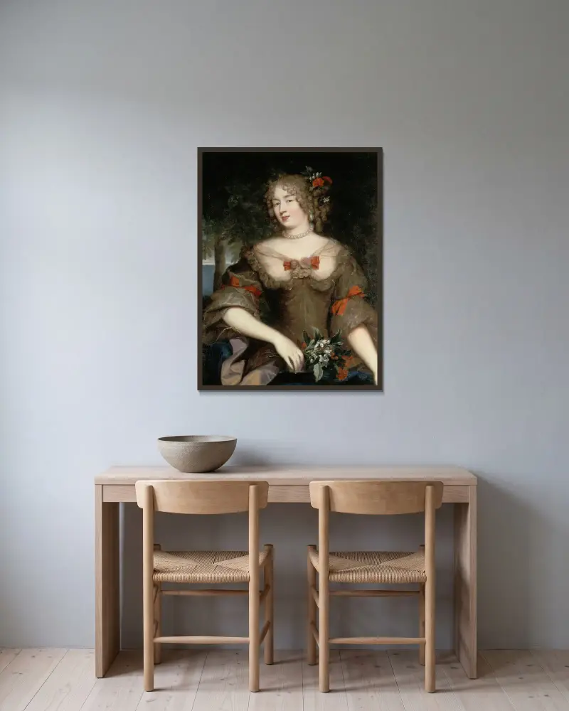 Françoise-Marguerite de Sévigné, grevinna de Grignan (1648–1705) av Pierre Mignard inramad på en vägg
