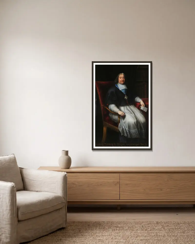 Monseigneur Charles-Maurice Le Tellier av Pierre Mignard inramad på en vägg