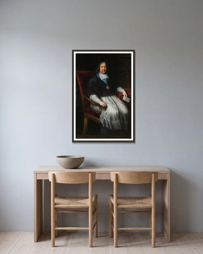 Monseigneur Charles-Maurice Le Tellier av Pierre Mignard inramad på en vägg