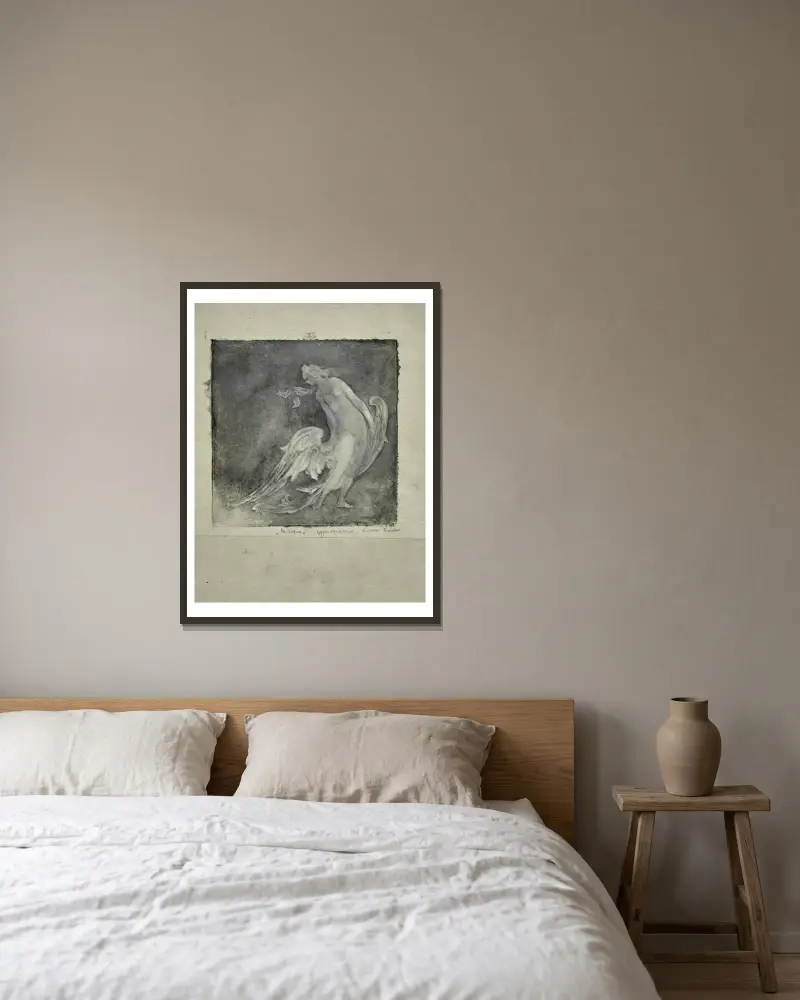 Schwanenfrauen (fliegend) I. Die Ruhe von Pierre Roche gerahmt an einer Wand