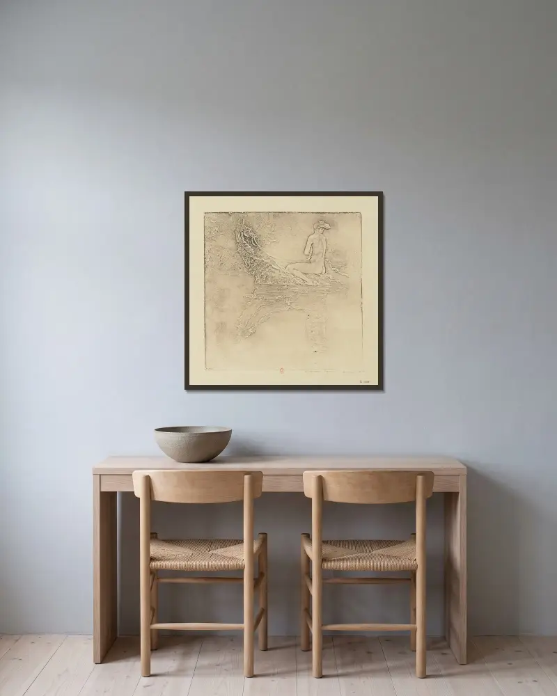 Die Sirene von Pierre Roche gerahmt an einer Wand