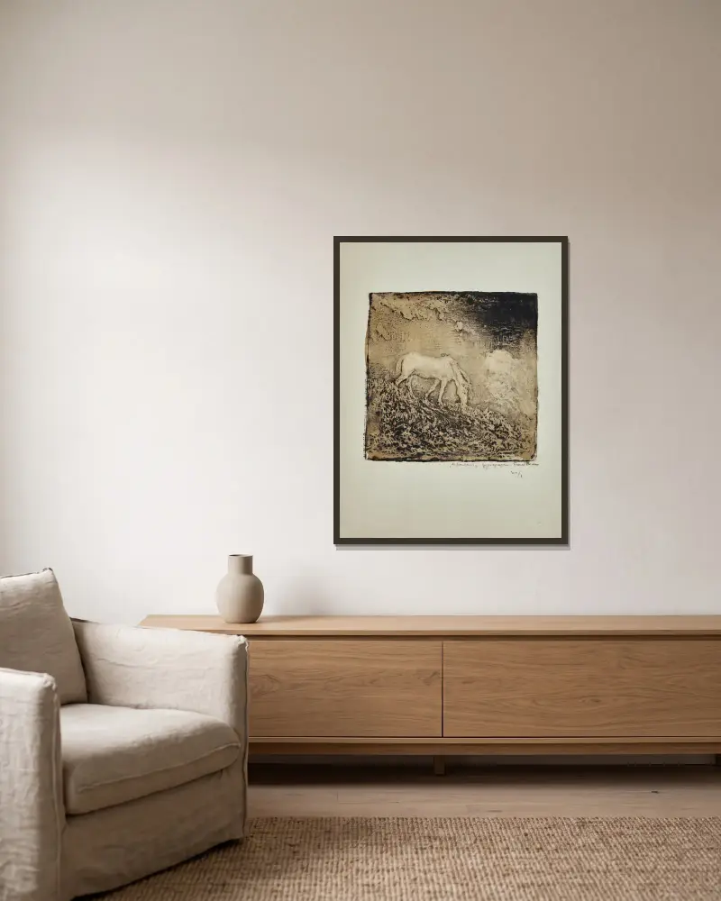 Das Fohlen von Pierre Roche gerahmt an einer Wand