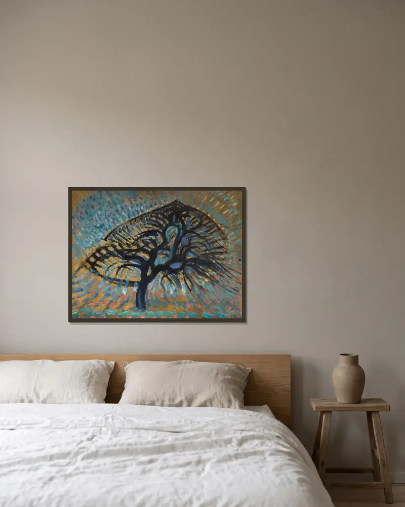 Apple Tree, Pointillist Version av Piet Mondrian inramad på en vägg