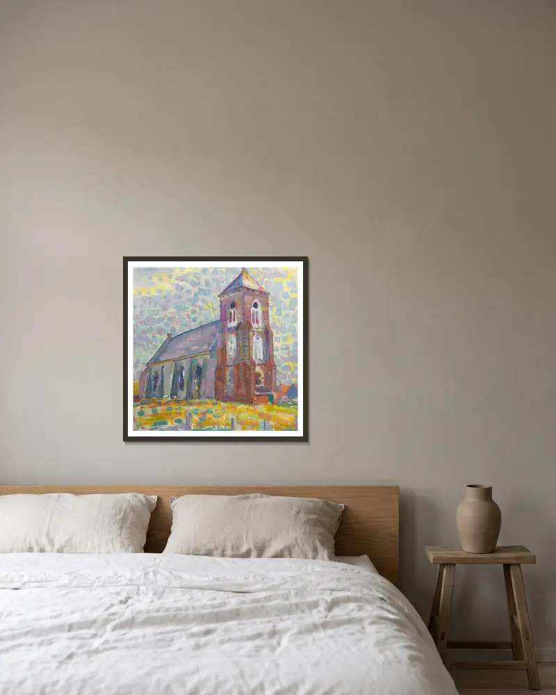 Kyrka i Zoutelande av Piet Mondrian inramad på en vägg
