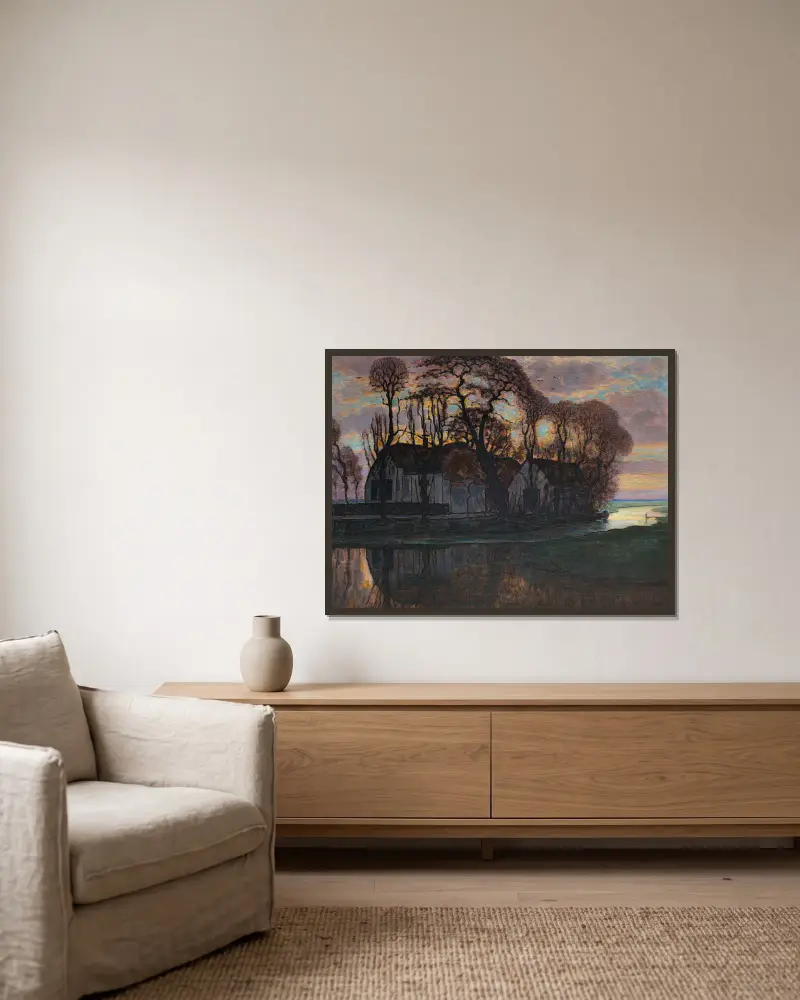 Gård nära Duivendrecht, på kvällen av Piet Mondrian inramad på en vägg