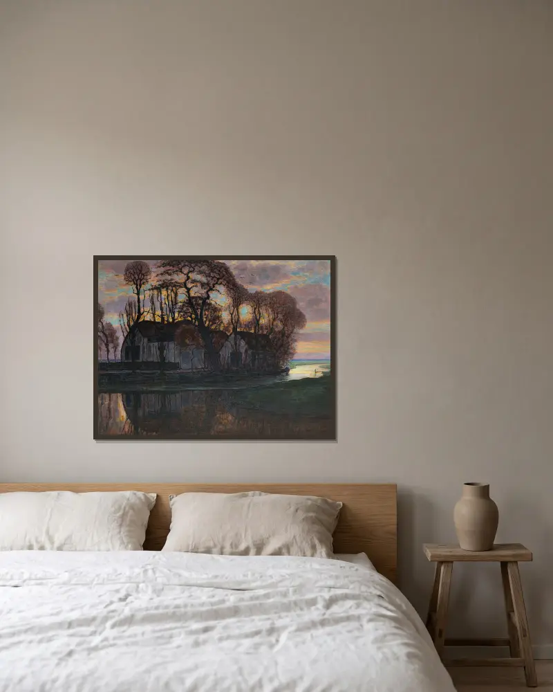 Gård nära Duivendrecht, på kvällen av Piet Mondrian inramad på en vägg