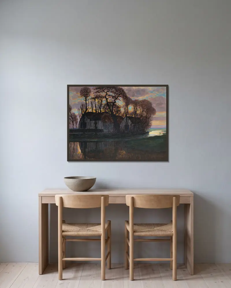 Gård nära Duivendrecht, på kvällen av Piet Mondrian inramad på en vägg