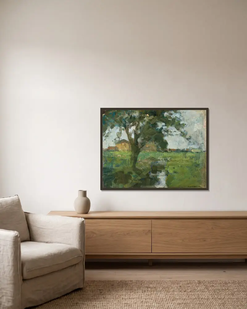 Farm Setting With Foreground Tree And Irrigation Ditch av Piet Mondrian inramad på en vägg