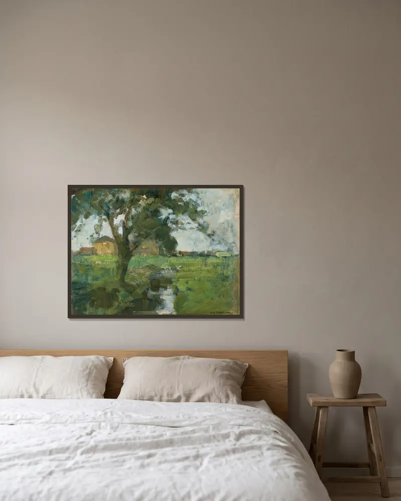 Farm Setting With Foreground Tree And Irrigation Ditch av Piet Mondrian inramad på en vägg