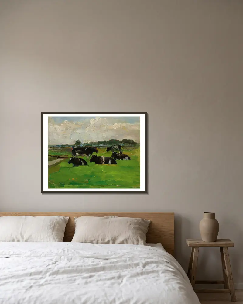Landscape With Group Of Five Cows av Piet Mondrian inramad på en vägg