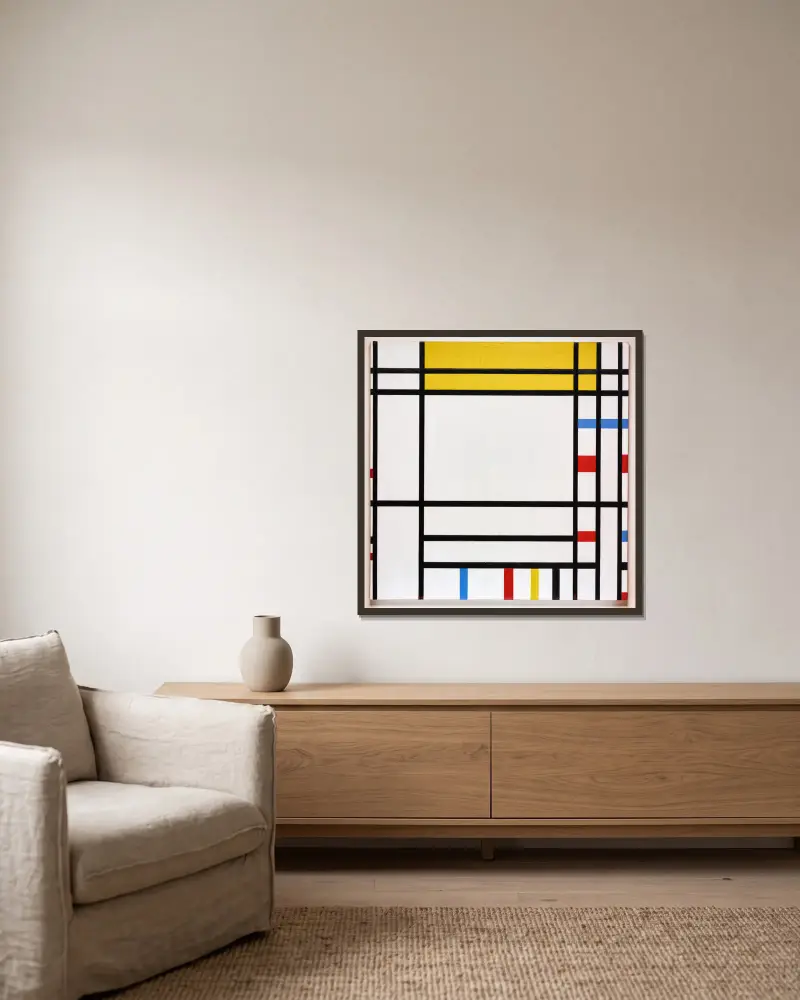 Place de la Concorde av Piet Mondrian inramad på en vägg