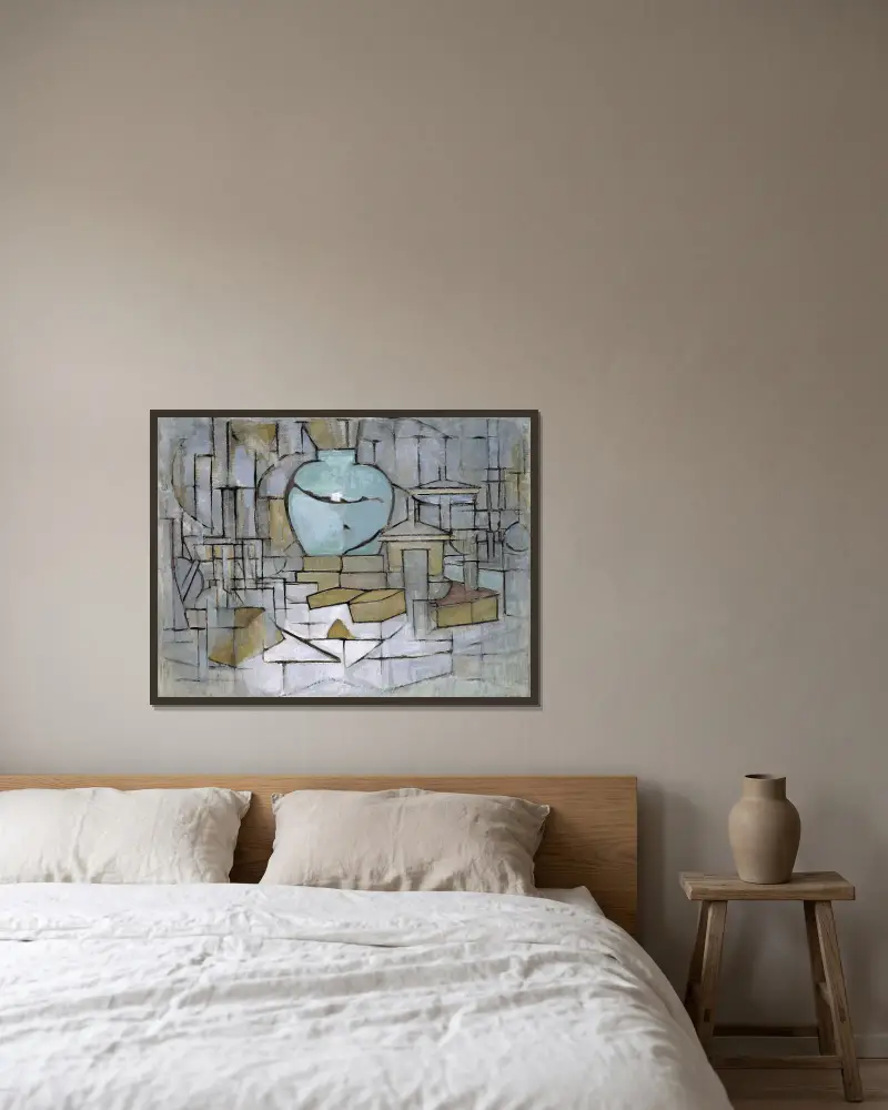 Stilleben med ingefärskruka II av Piet Mondrian inramad på en vägg