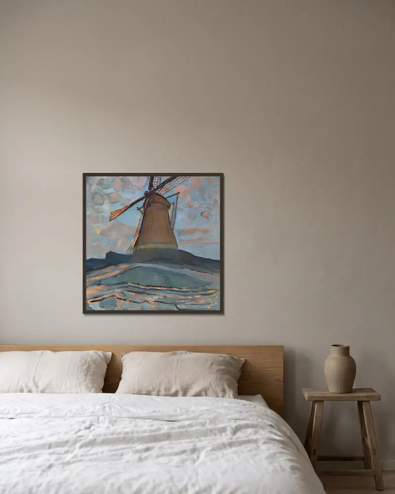 Windmühle von Piet Mondrian gerahmt an einer Wand