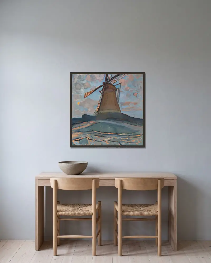 Windmühle von Piet Mondrian gerahmt an einer Wand