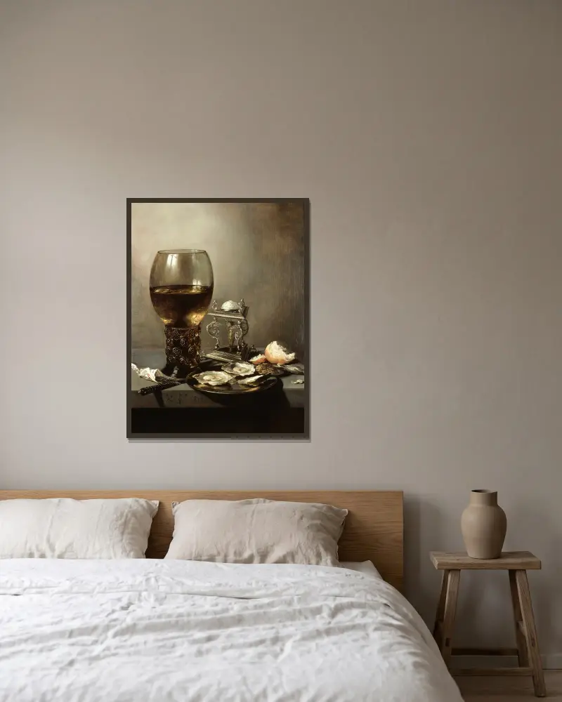 Still Life, 1643 – nr 2 av Pieter Claesz inramad på en vägg