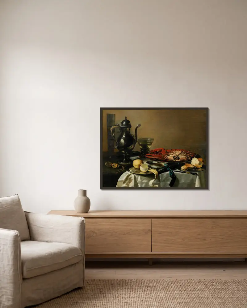 Still Life, 1643 – nr 1 av Pieter Claesz inramad på en vägg