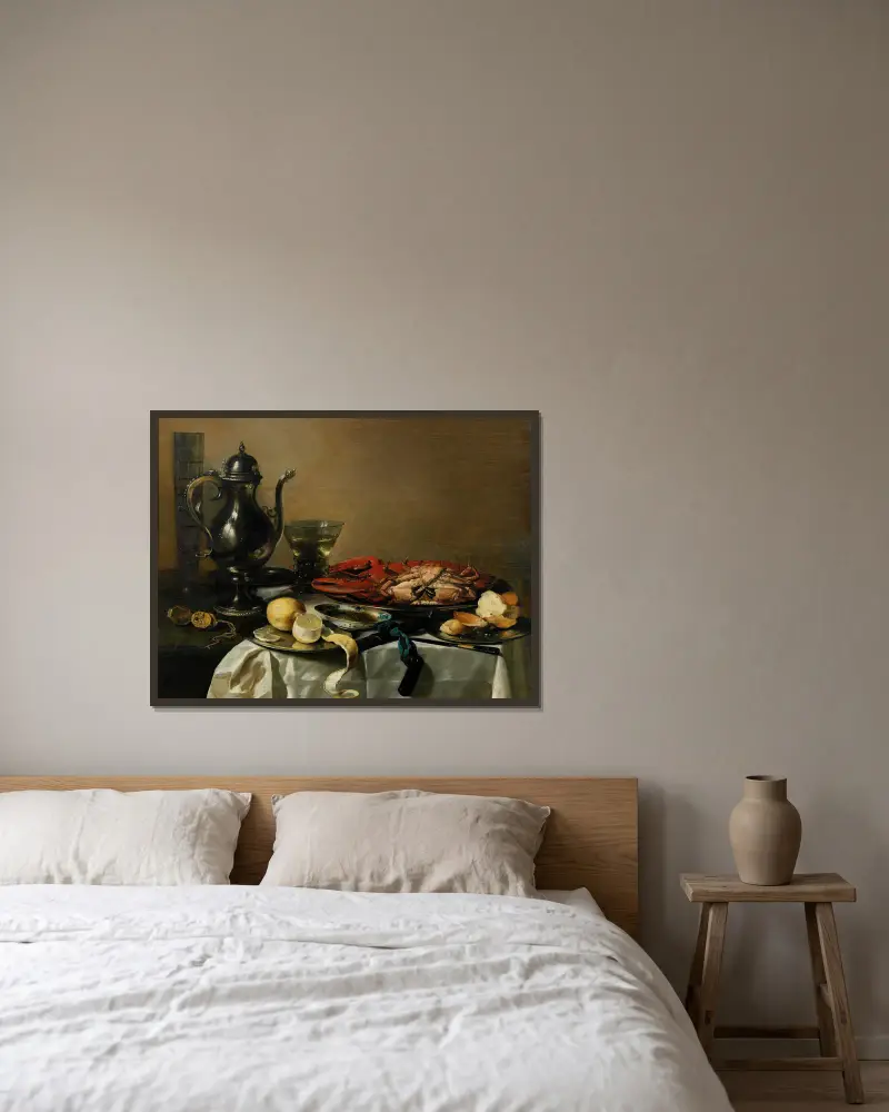 Still Life, 1643 – nr 1 av Pieter Claesz inramad på en vägg
