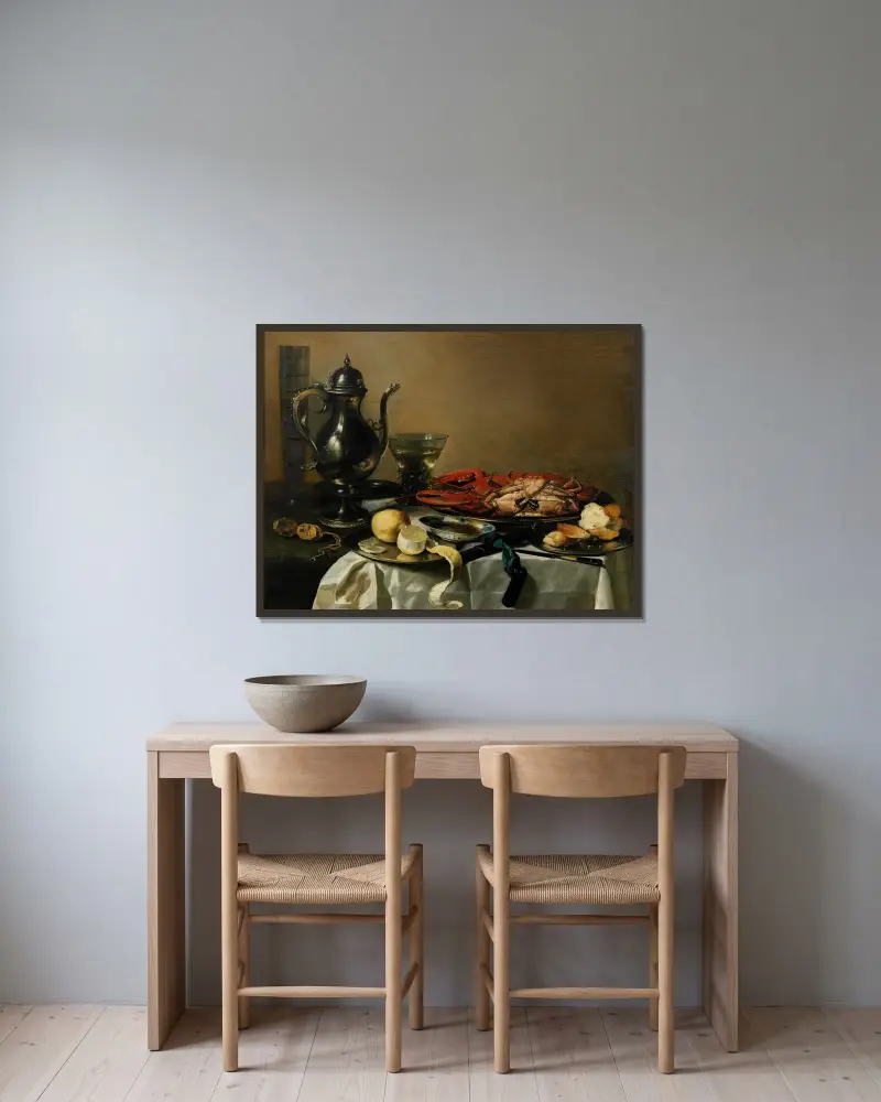 Still Life, 1643 – nr 1 av Pieter Claesz inramad på en vägg
