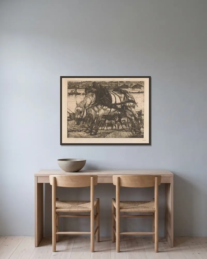 Arbetsdjur av Pieter Dupont inramad på en vägg