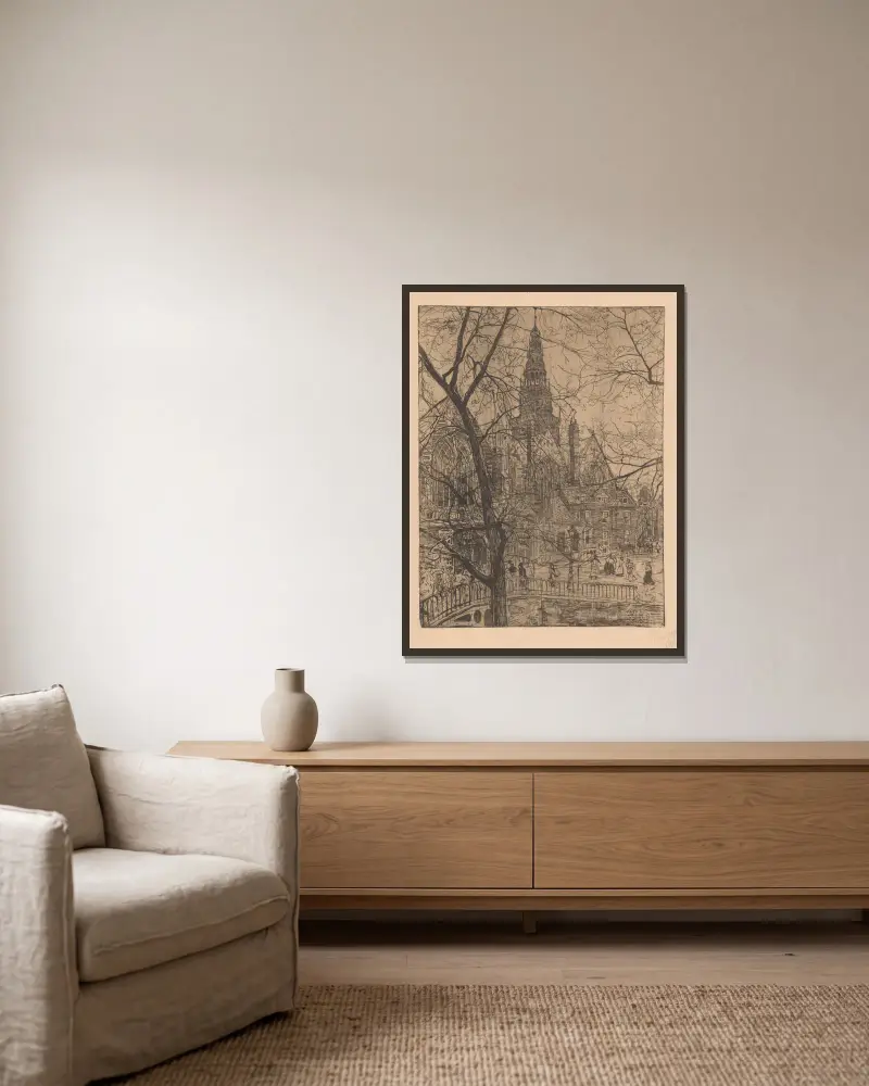 Oude Kerk i Amsterdam av Pieter Dupont inramad på en vägg