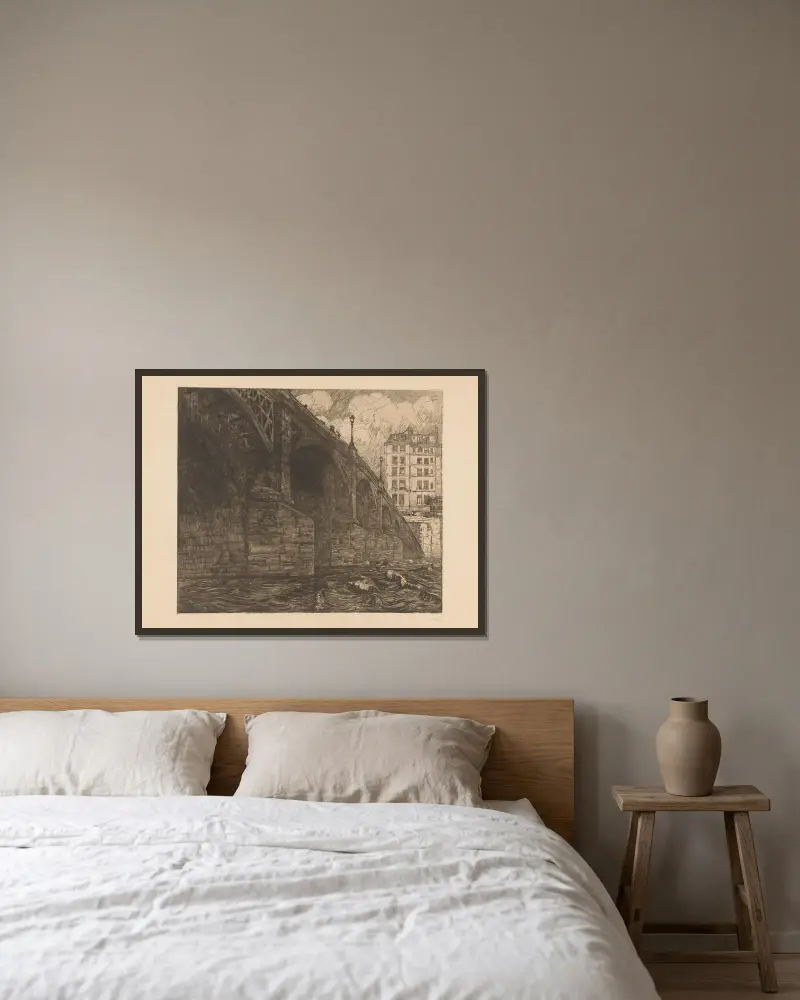 Pont de la Tournelle i Paris av Pieter Dupont inramad på en vägg