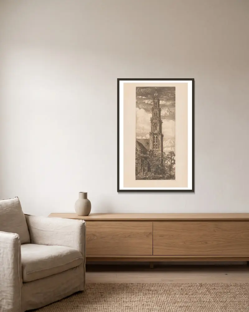 Westertoren i Amsterdam av Pieter Dupont inramad på en vägg