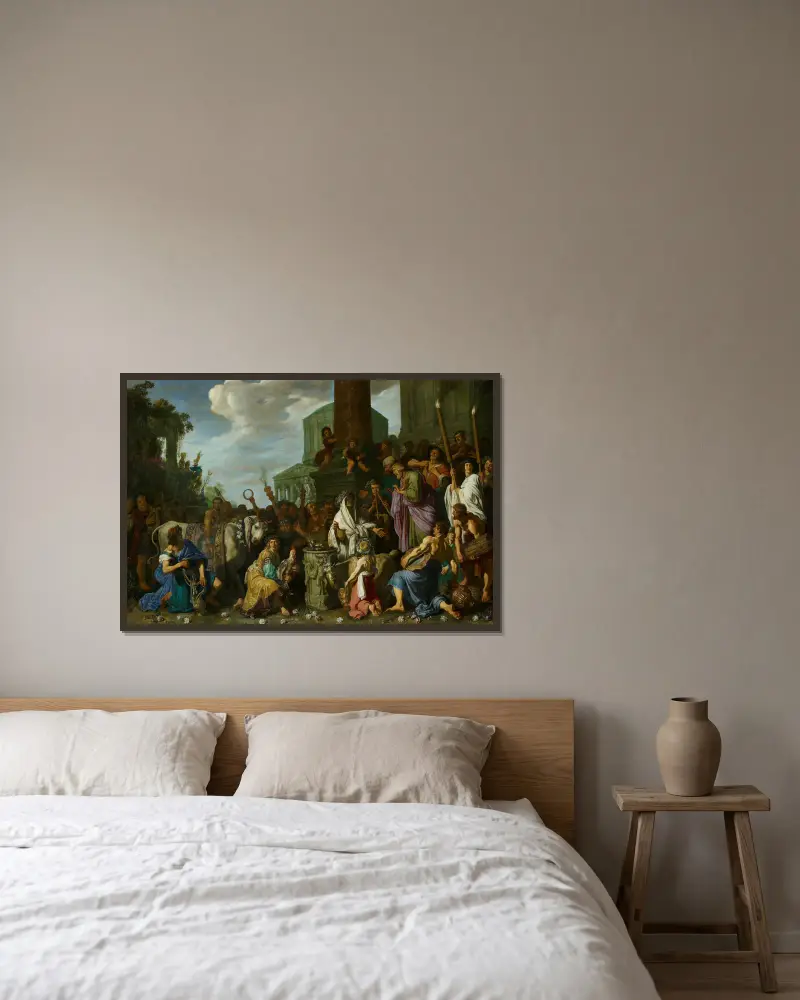 Paul and Barnabas in Lystra av Pieter Lastman inramad på en vägg