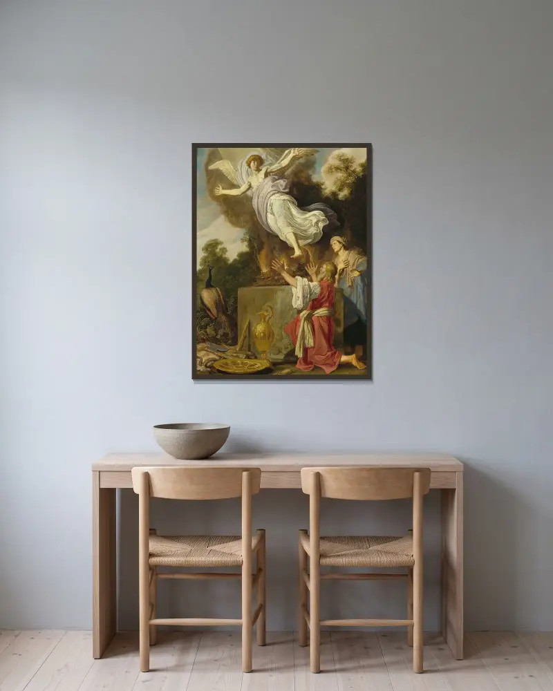 Manoas offer av Pieter Lastman inramad på en vägg