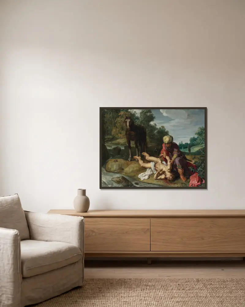 Miłosierny Samarytanin, Pieter Lastman w ramie na ścianie