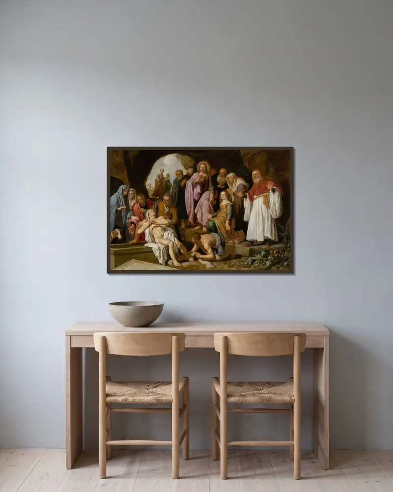 Die Auferweckung des Lazarus von Pieter Lastman gerahmt an einer Wand