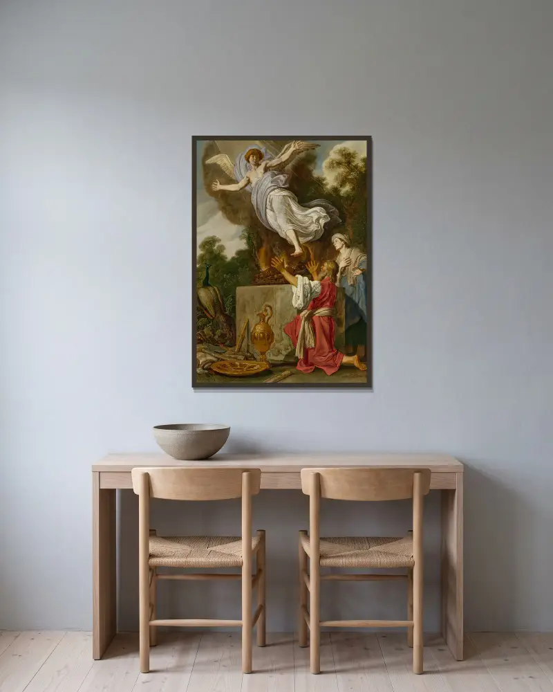 Manoas offer av Pieter Lastman inramad på en vägg