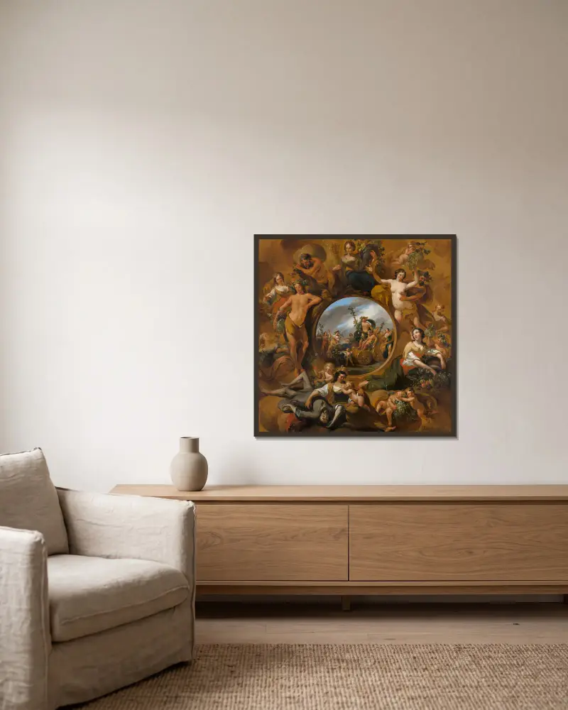 Höstallegori av Nicolaes Pietersz. Berchem inramad på en vägg