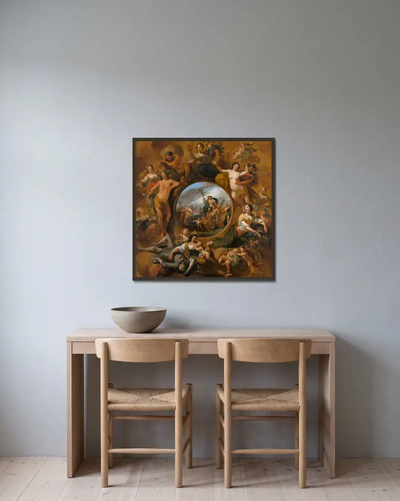 Höstallegori av Nicolaes Pietersz. Berchem inramad på en vägg