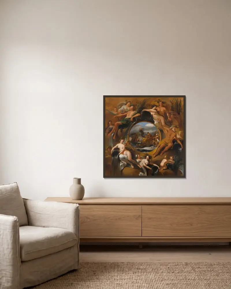 Allegory of Winter av Nicolaes Pietersz. Berchem inramad på en vägg