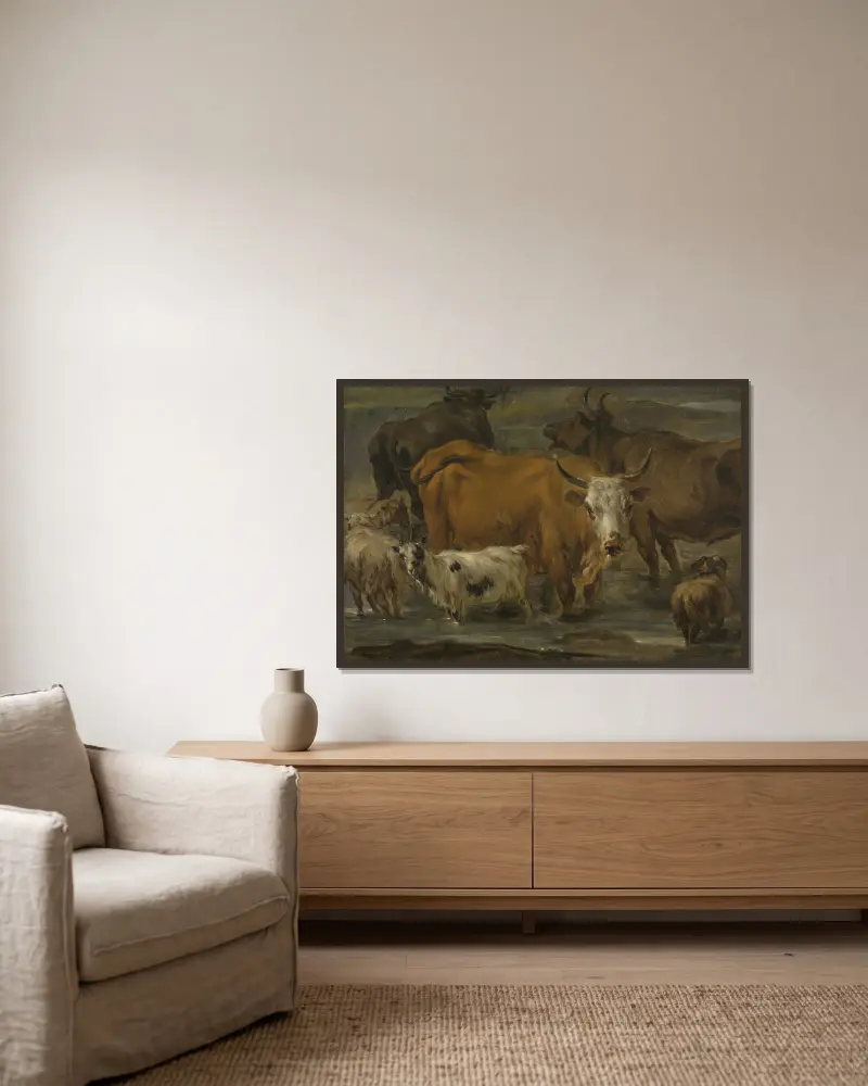 Tierstudie von Nicolaes Pietersz. Berchem gerahmt an einer Wand